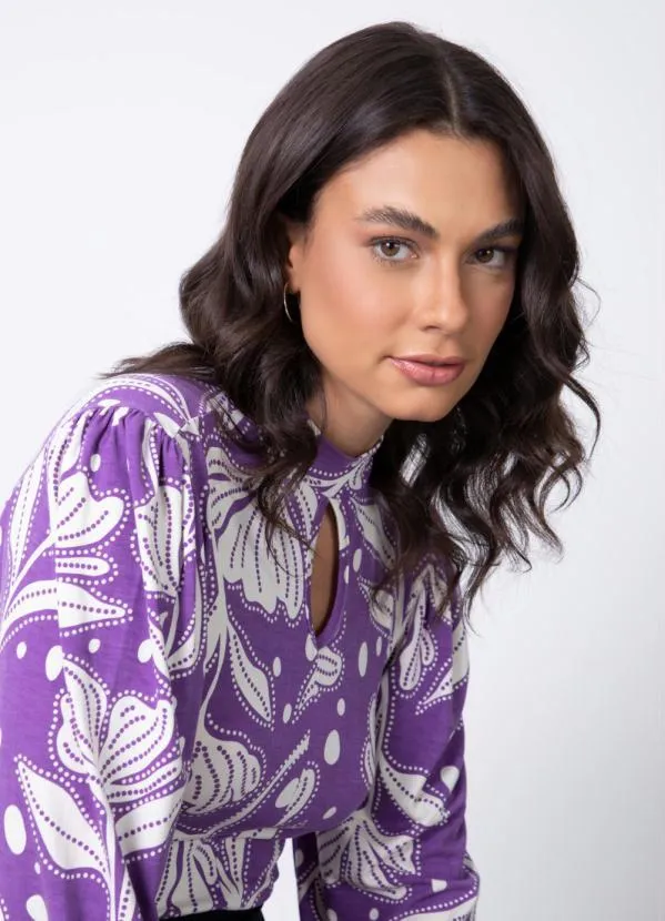 Quintess - Blusa Floral Roxo com Gota 4