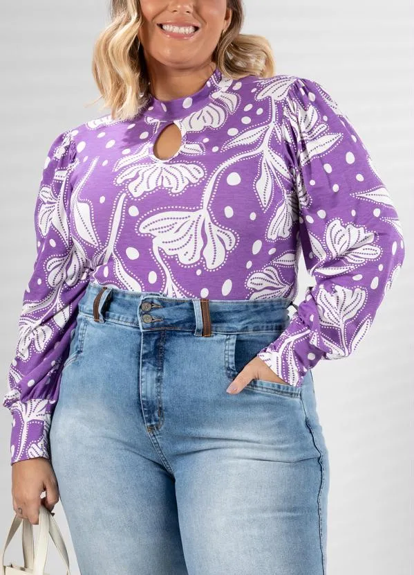 Quintess - Blusa Floral Roxo com Gota 5
