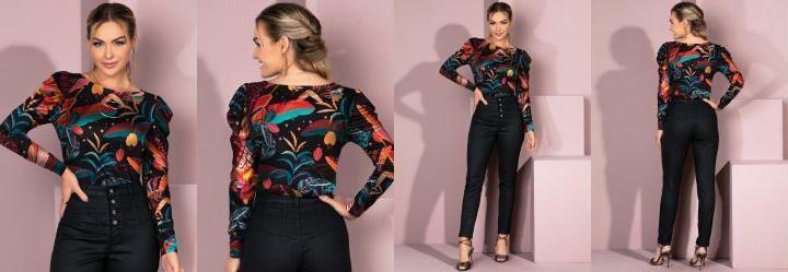 Blusa Floral Savana com Mangas Bufantes