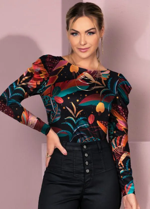 Quintess - Blusa Floral Savana com Mangas Bufantes