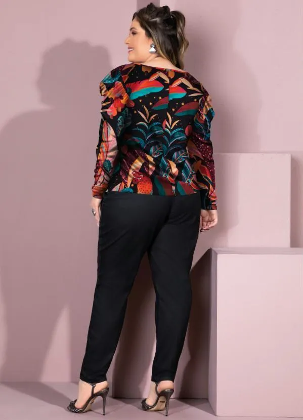 Quintess - Blusa Floral Savana com Mangas Bufantes