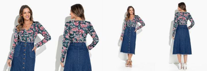 Blusa Floral Verde com Decote V