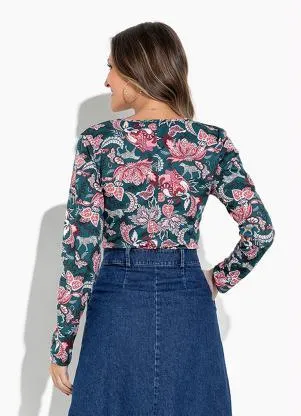 Rosalie - Blusa Floral Verde com Decote V - ROSALIE