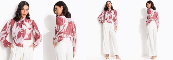 Blusa Floral Vinho em Chiffon Fluido