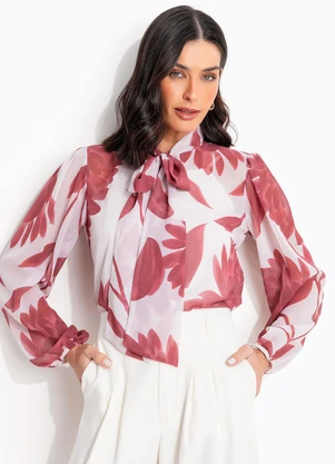 Quintess - Blusa Floral Vinho em Chiffon Fluido - QUINTESS