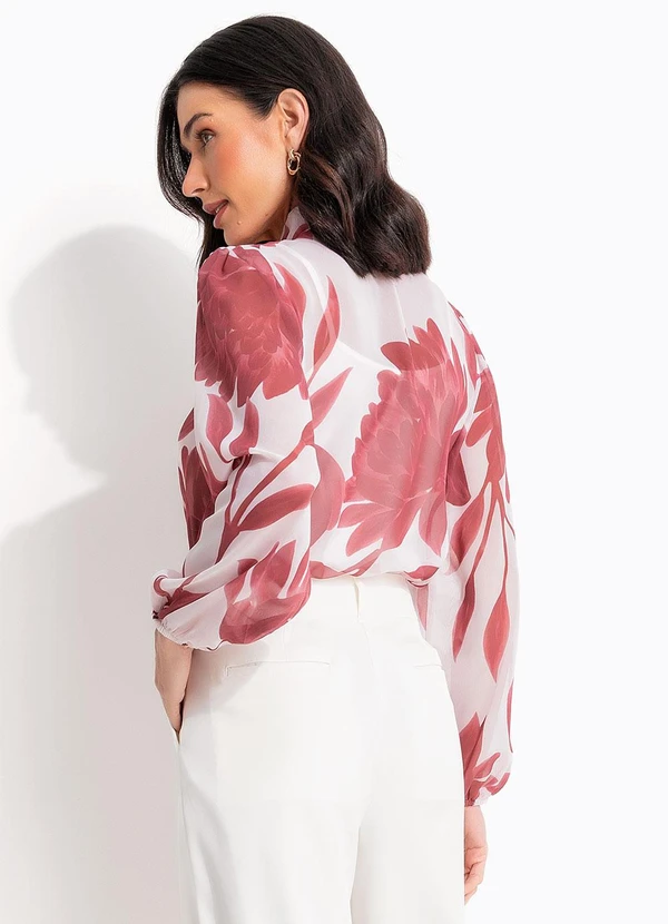 Quintess - Blusa Floral Vinho em Chiffon Fluido 2