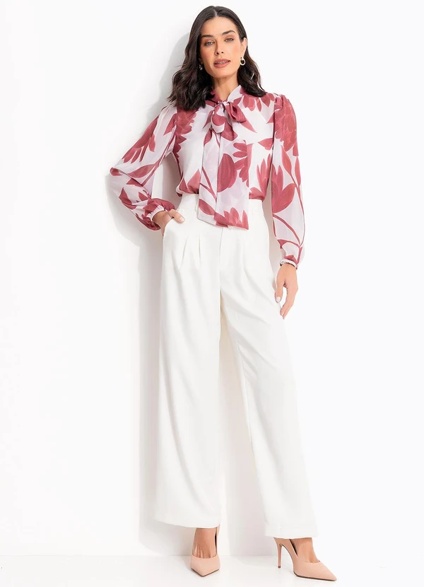 Quintess - Blusa Floral Vinho em Chiffon Fluido 3