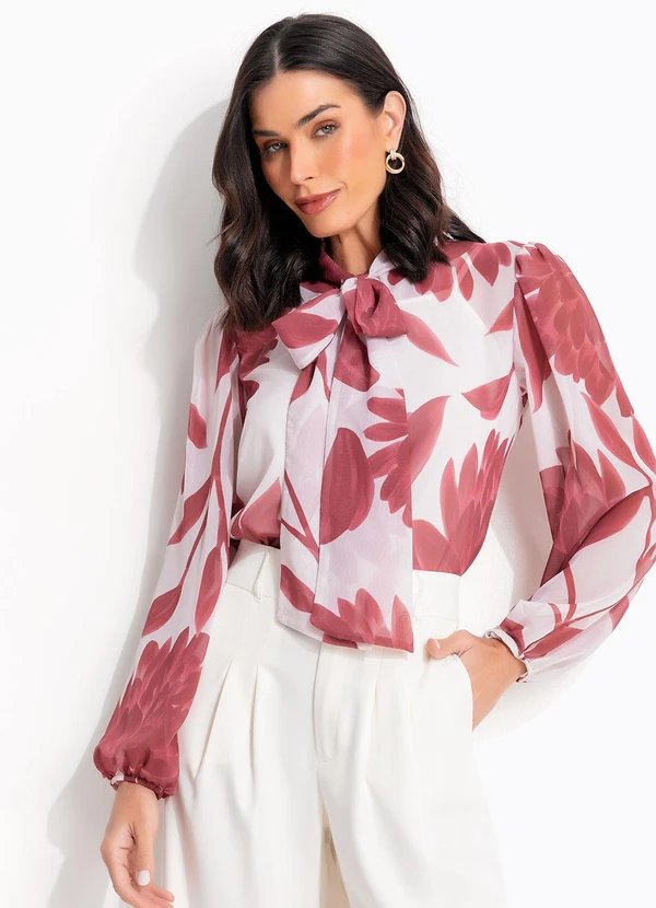 Quintess - Blusa Floral Vinho em Chiffon Fluido 5