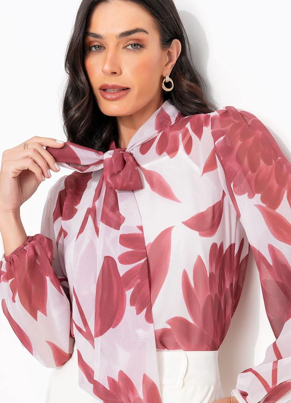 Quintess - Blusa Floral Vinho em Chiffon Fluido 6