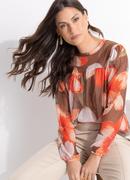 Blusa Bata em Tule Floral Vintage com Forro e Manga Bufante