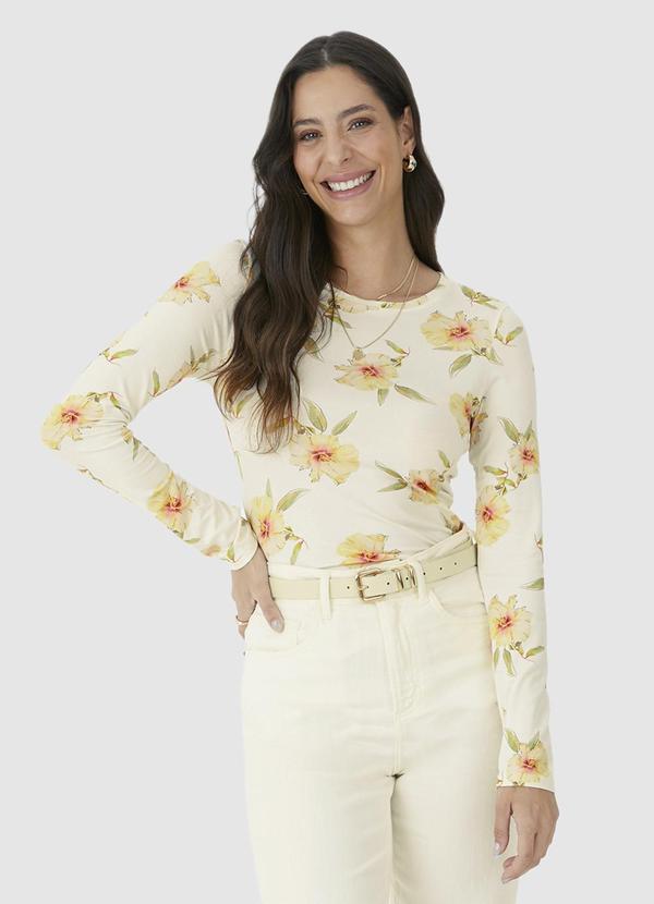 Malwee - Blusa Floral Viscose Conforto Bege