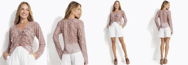 Blusa Folhagem Marrom em Tule