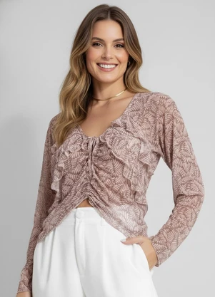 Quintess - Blusa Folhagem Marrom em Tule - QUINTESS