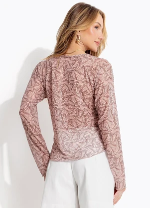 Quintess - Blusa Folhagem Marrom em Tule - QUINTESS