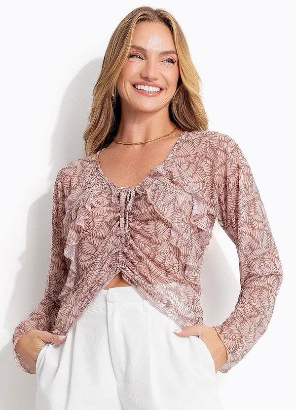 Quintess - Blusa Folhagem Marrom em Tule 3