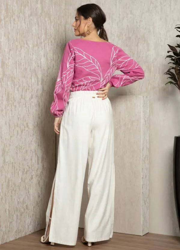 Quintess - Blusa Folhagem Rosa Mangas Longas 4