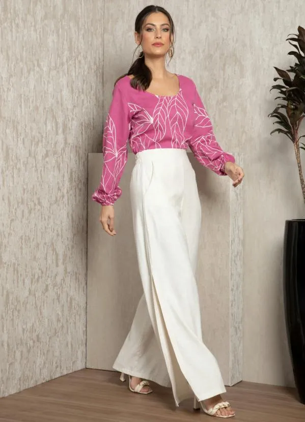 Quintess - Blusa Folhagem Rosa Mangas Longas 5