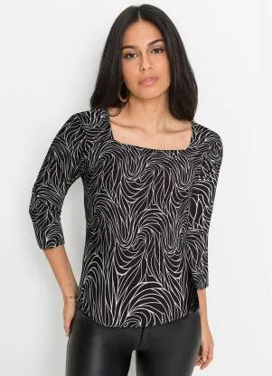 bonprix - Blusa Folhas Abstrato em Crepe Plano - BONPRIX