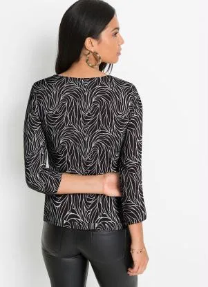 bonprix - Blusa Folhas Abstrato em Crepe Plano - BONPRIX