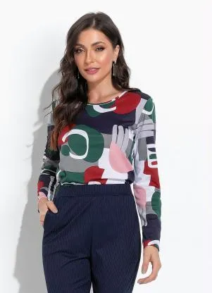 Moda Pop - Blusa Geométrica Cinza com Mangas Longas - MODA POP