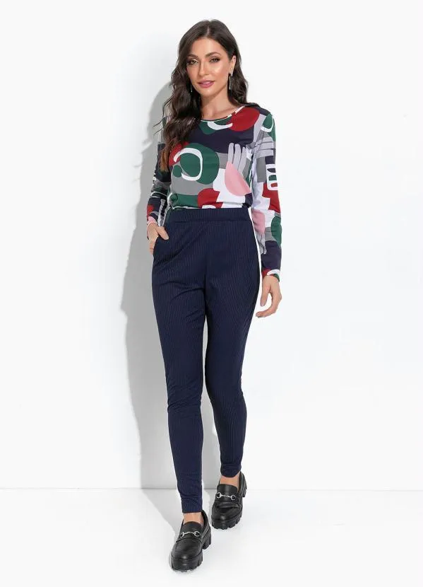 Moda Pop - Blusa Geométrica Cinza com Mangas Longas 3