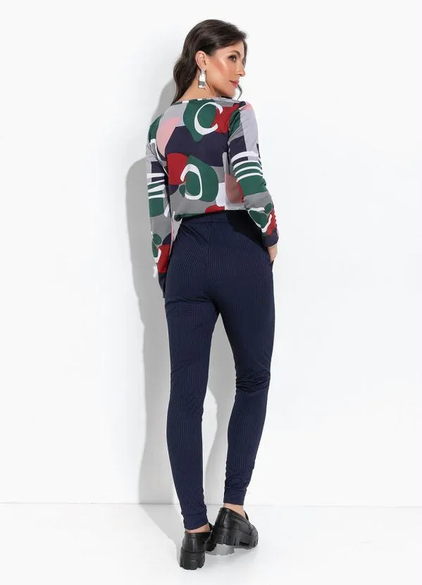 Moda Pop - Blusa Geométrica Cinza com Mangas Longas 4