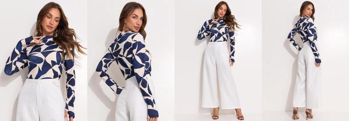 Blusa Geomtrico em Malha Canelada