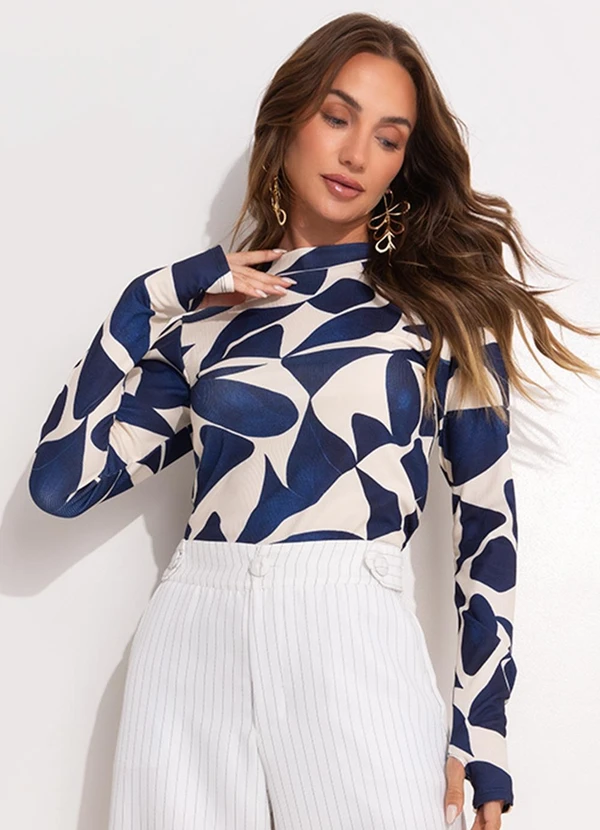 Quintess Blusa Geométrico em Malha Canelada