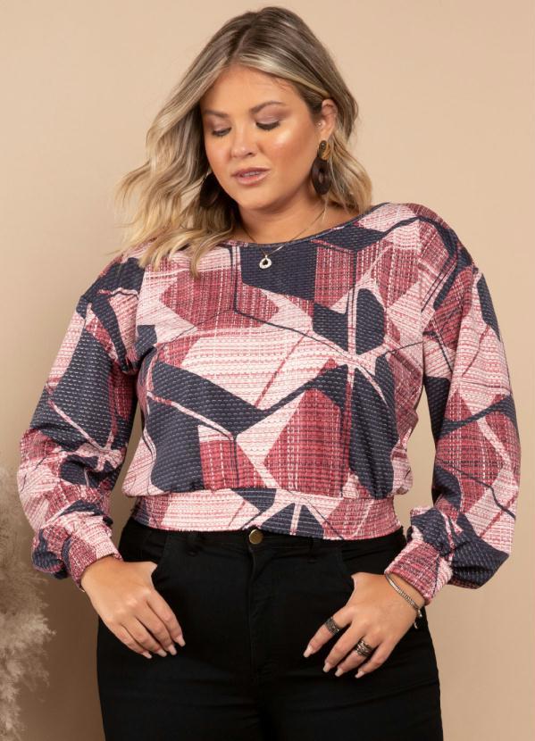 Quintess - Blusa Geométrico Rosado Mangas Longas 5