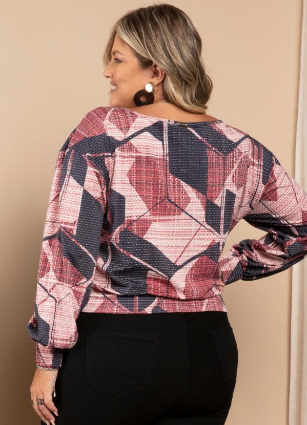 Quintess - Blusa Geométrico Rosado Mangas Longas 6