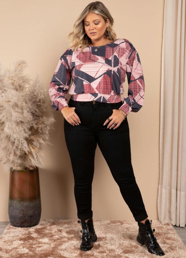 Quintess - Blusa Geométrico Rosado Mangas Longas 7