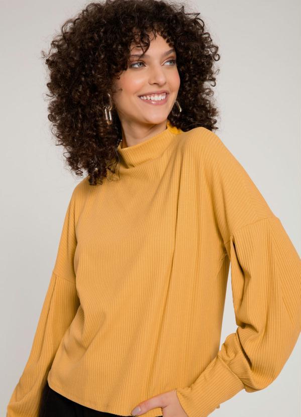 Lunender - Blusa Gola Alta Canelada Amarelo