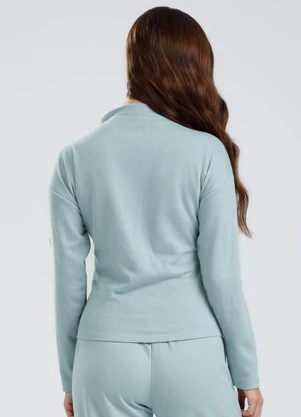 Gris - Blusa Gola Alta em Tecido Texturizado Azul Claro - GRIS