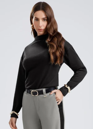 Gris - Blusa Gola Alta em Tecido Texturizado Preto - GRIS