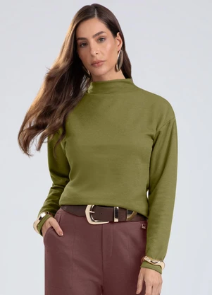 Gris - Blusa Gola Alta em Tecido Texturizado Verde - GRIS
