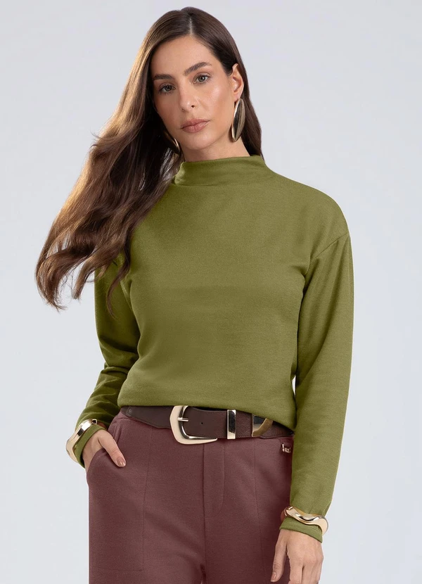 Gris - Blusa Gola Alta em Tecido Texturizado Verde