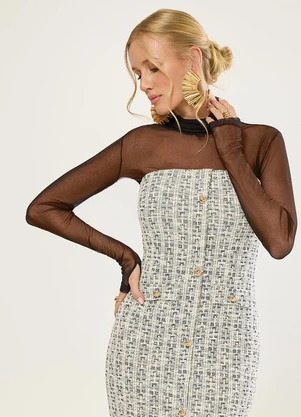 Naguchi - Blusa Gola Alta em Tule Soft Grass - NAGUCHI