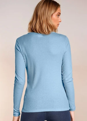 bonprix - Blusa Gola Alta Manga Longa Azul Claro - BONPRIX