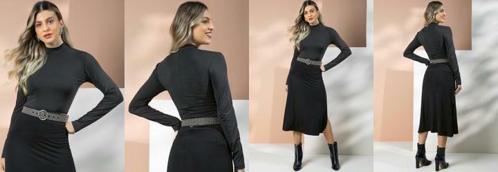 Blusa Gola Alta Mangas Longas Preta