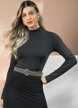 Quintess - Blusa Gola Alta Mangas Longas Preta - QUINTESS