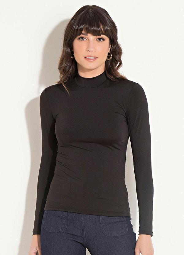 Quintess - Blusa Gola Alta Mangas Longas Preta 6