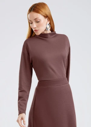 Gris - Blusa Gola Alta Texturizado Marrom Escuro - GRIS