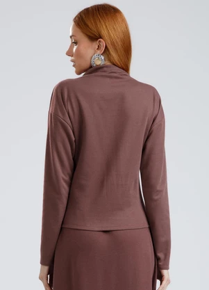 Gris - Blusa Gola Alta Texturizado Marrom Escuro - GRIS