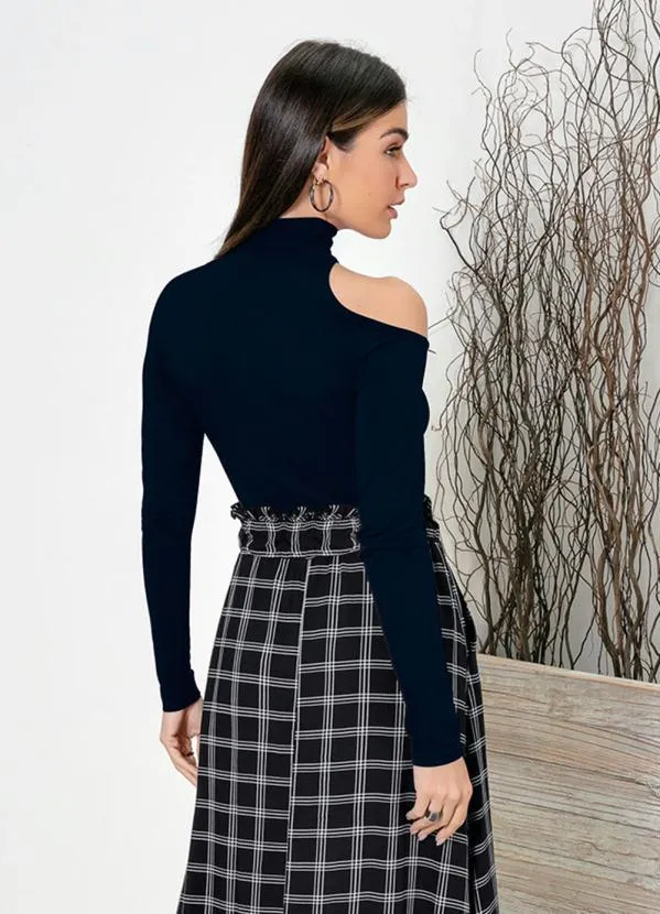 bonprix - Blusa Gola Rolê com Recorte Azul Marinho 2