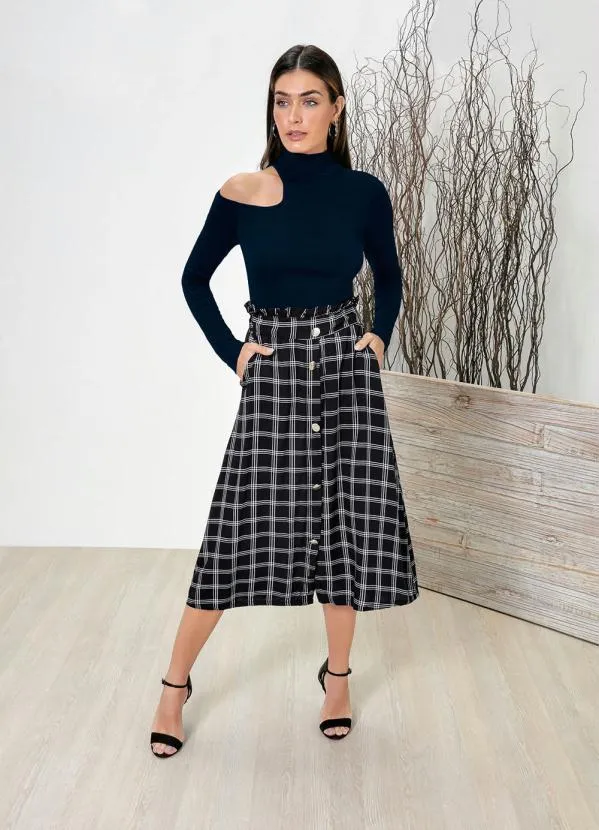 bonprix - Blusa Gola Rolê com Recorte Azul Marinho 3