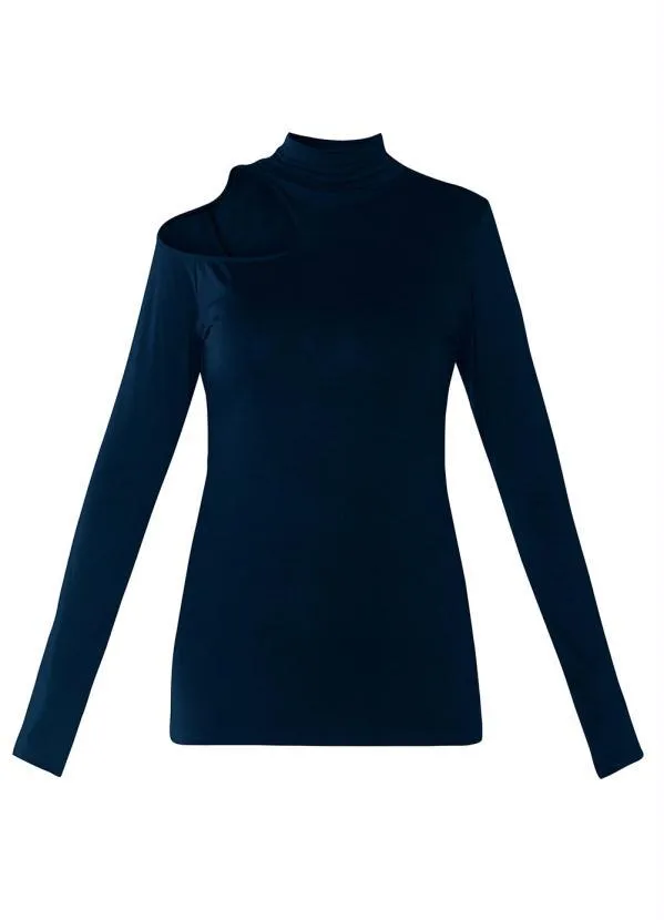 bonprix - Blusa Gola Rolê com Recorte Azul Marinho 5