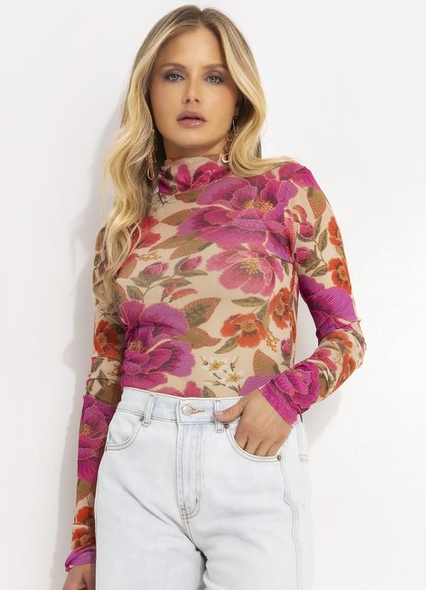 Farm - Blusa Gola Tule Izabel Bege