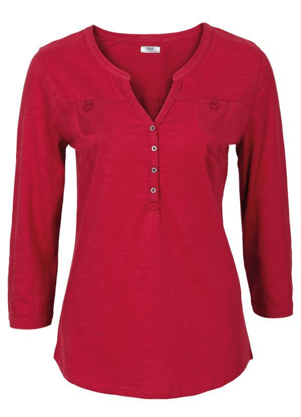 bonprix - Blusa Henley de Algodão Vermelho 4