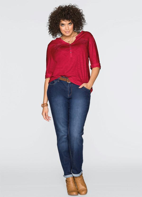 bonprix - Blusa Henley de Algodão Vermelho 6