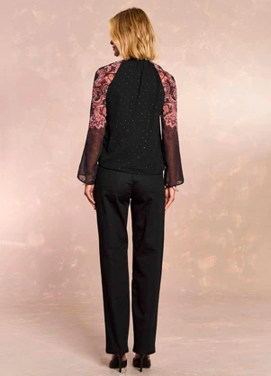 Doce Trama - Blusa Jardim Boho em Plano Chiffon Preto - DOCE TRAMA